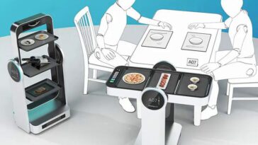 Robot de servicio de mesa rotatorio intuitivo para restaurantes.